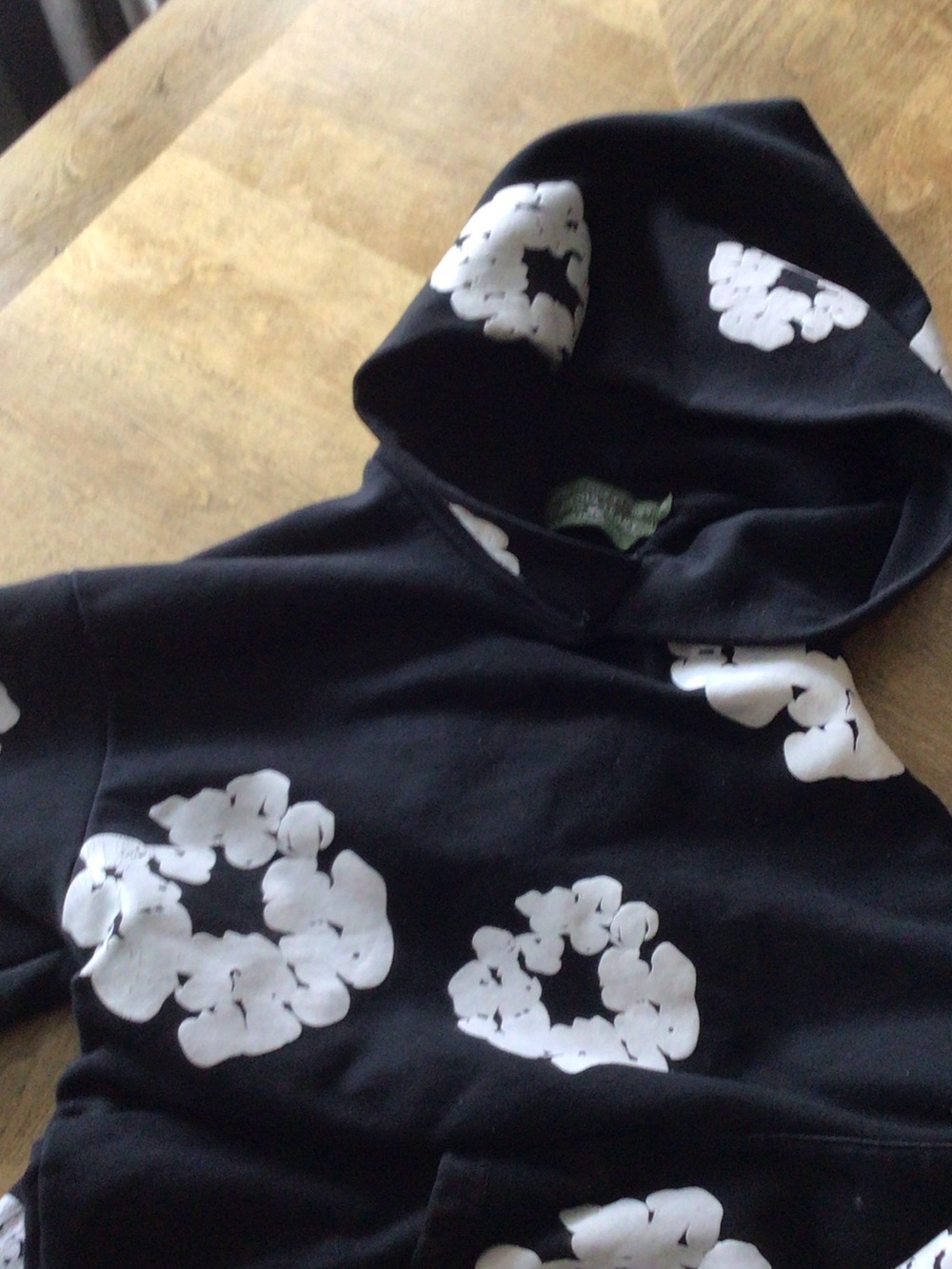 Black Hoodie with White Floral Circle Prints - Picture 1 of 1